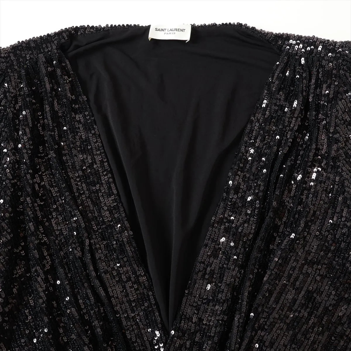 Saint Laurent Paris Deep V-Neck Sequins Top Black