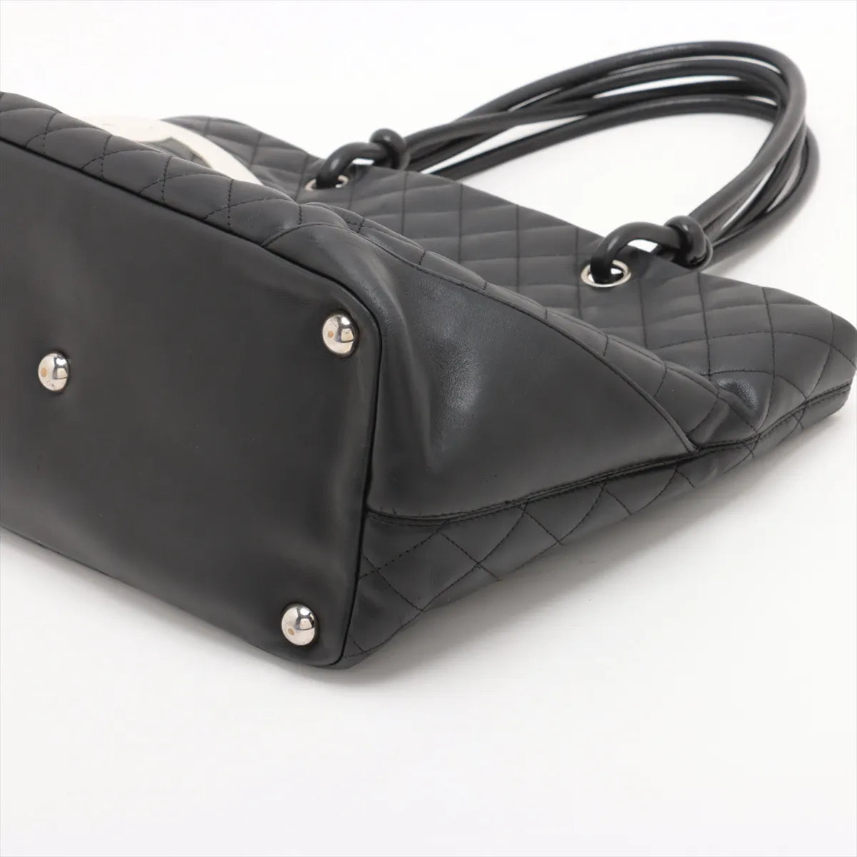 Chanel CC Logo Matelasse Cambon Line Tote Bag Black x White
