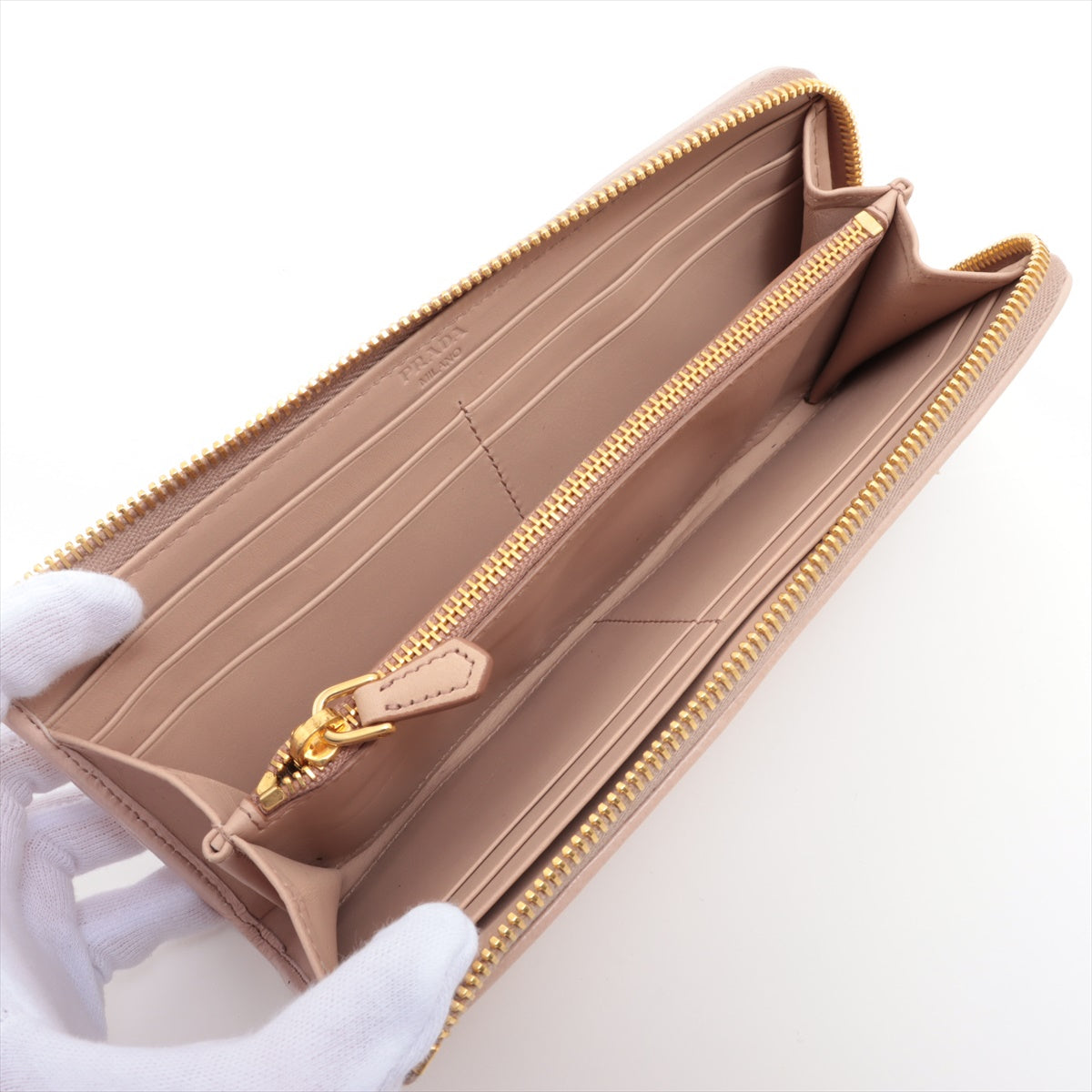 Prada Saffiano Studded Zippy Wallet Beige