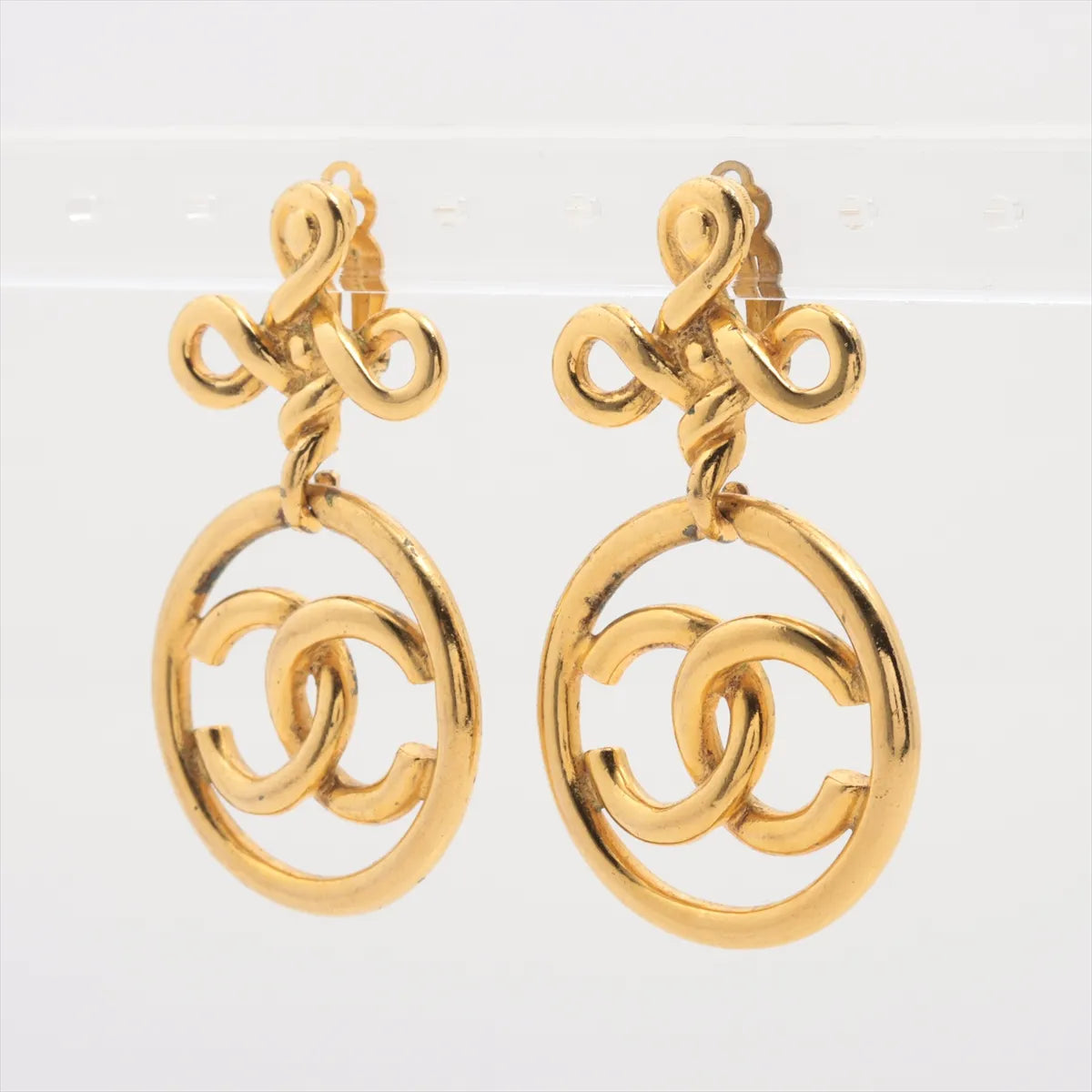Chanel Twist CC Logo Round Stud Drop Earring