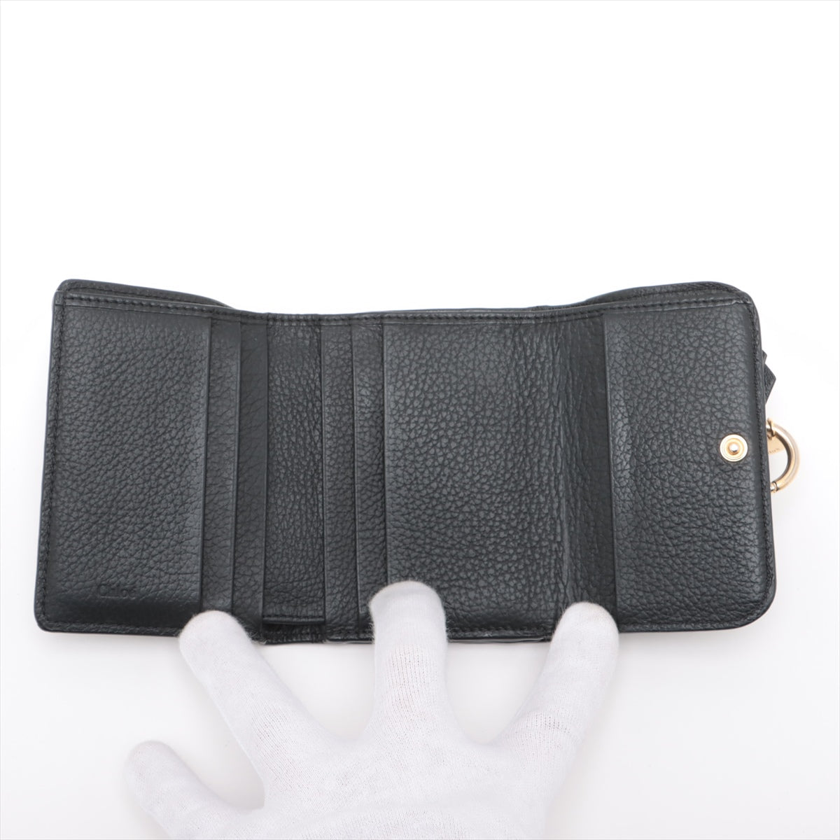Chloe Alphabets Leather Compact Wallet Black