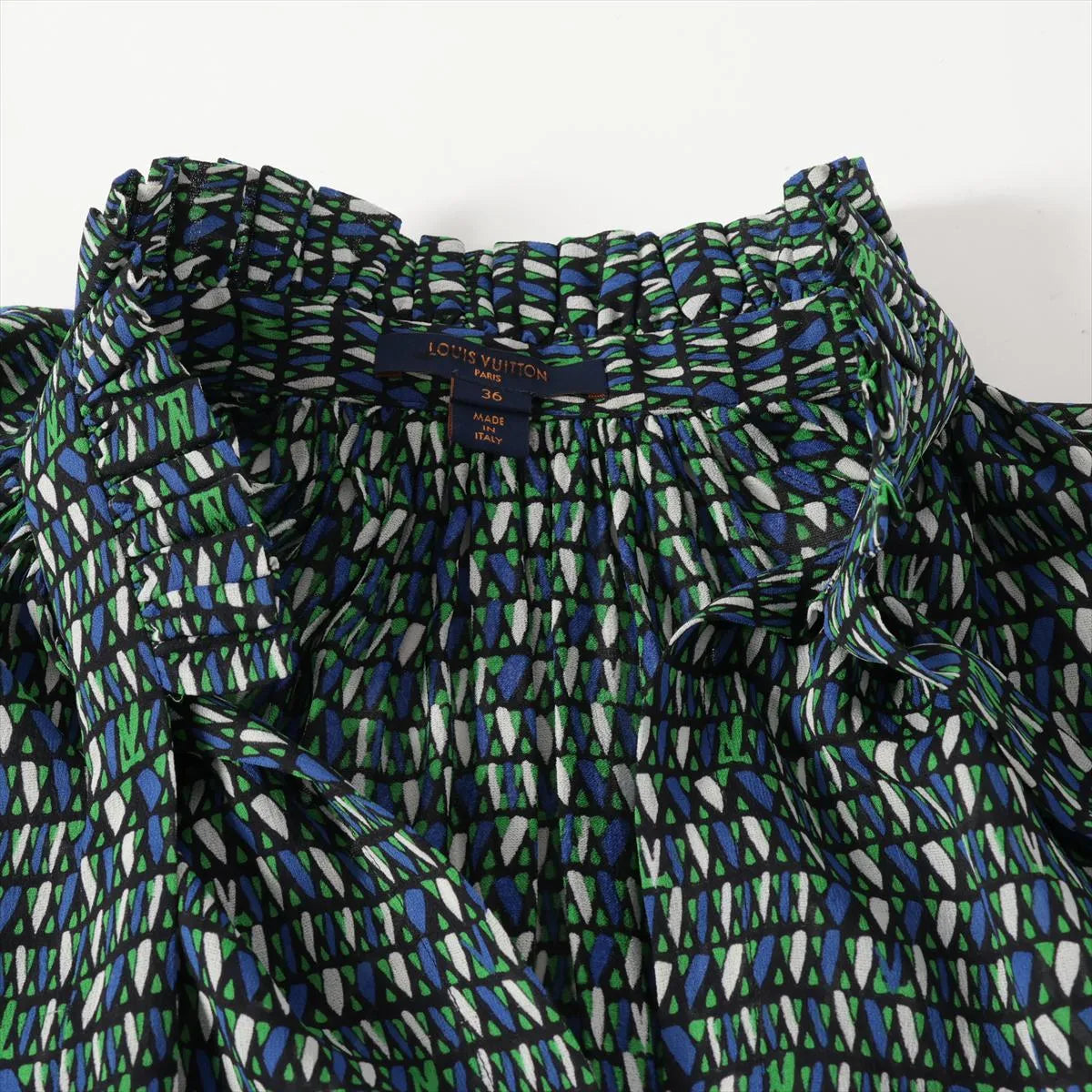 Louis Vuitton Silk Long Sleeve Dress Green x Blue