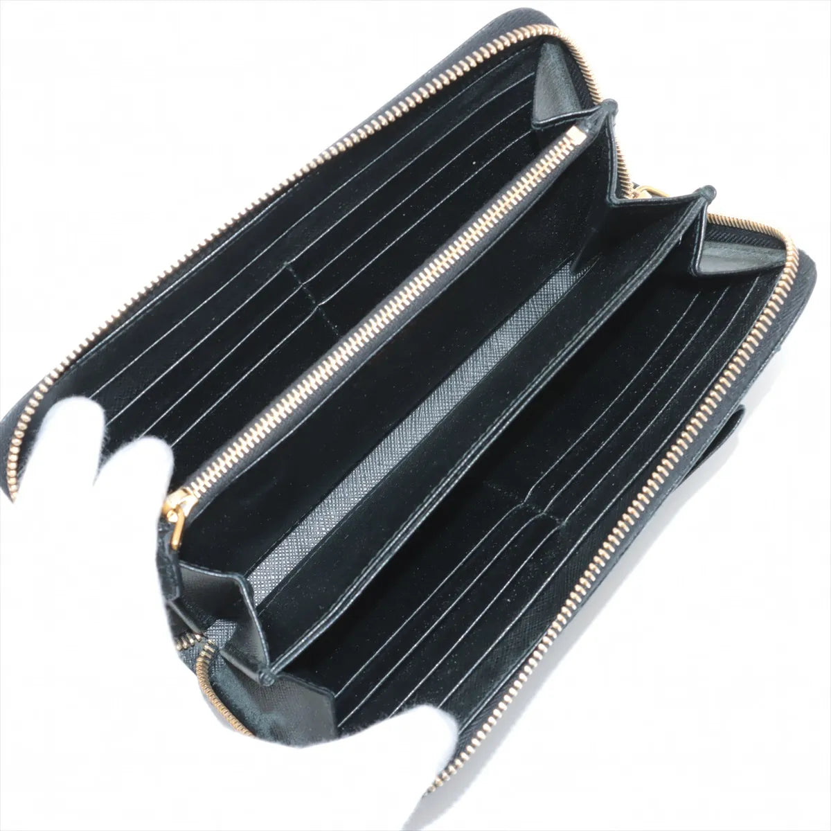 Prada Saffiano Fiocco Leather Zippy Wallet Black