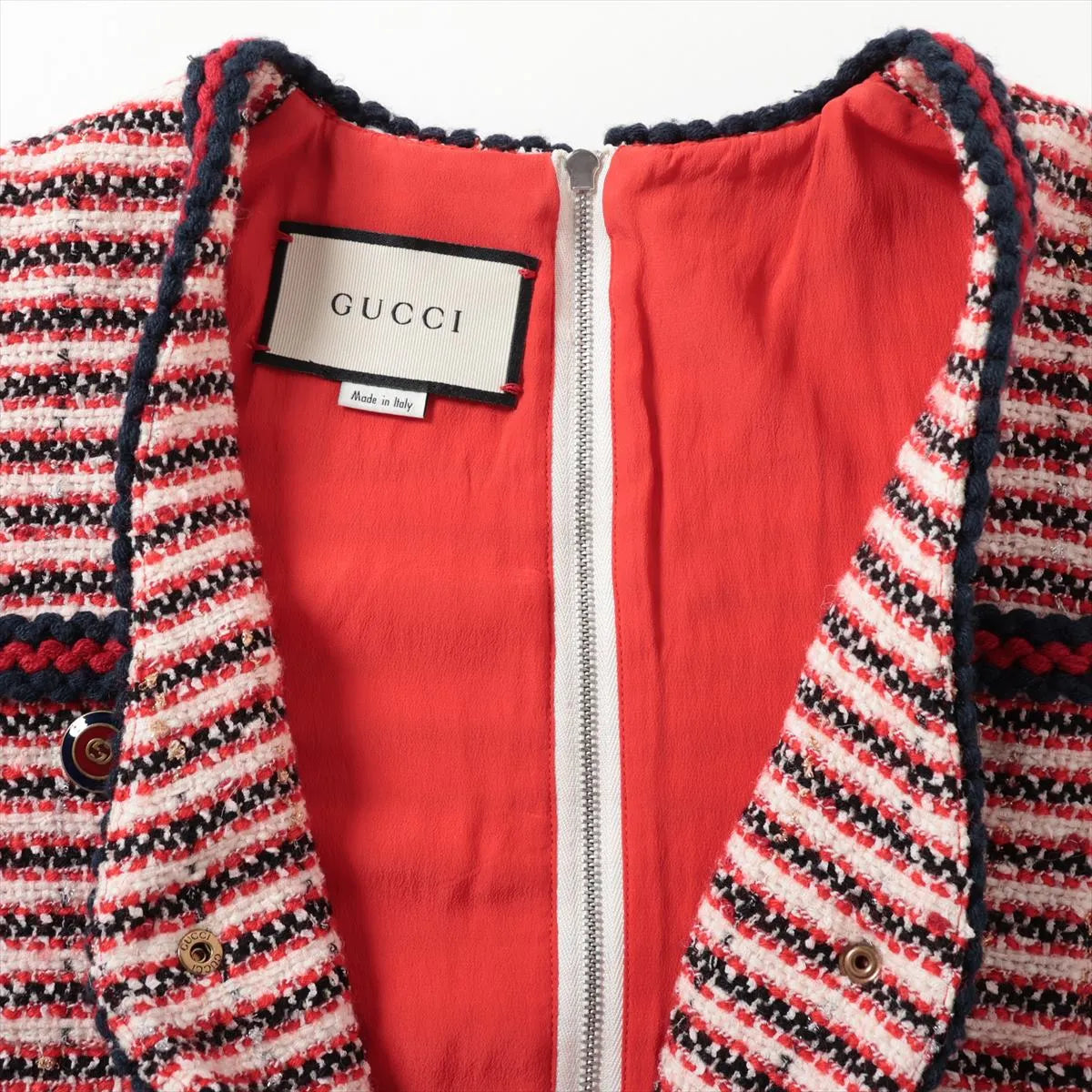 Gucci Interlocking G Cotton Tweed Dress Red