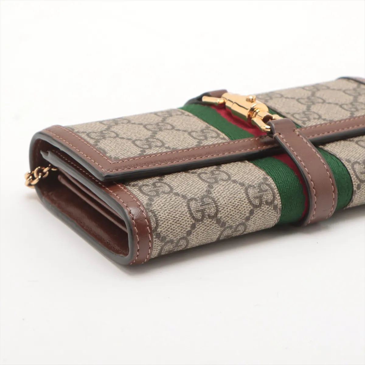 Gucci GG Supreme Jackie Leather Chain Wallet Bag Beige