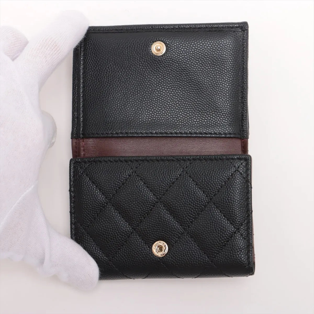 Chanel CC Logo Matelassé Caviar Skin Compact Wallet Black