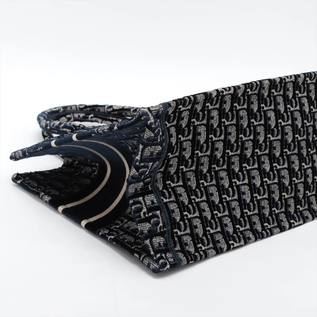 Christian Dior Oblique Book Tote Medium Velour Tote Bag Navy Blue