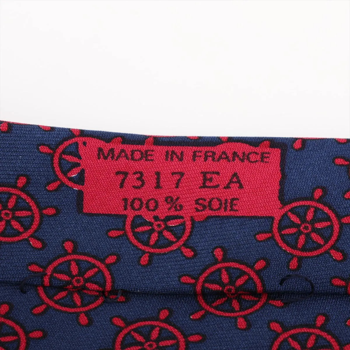 Hermès Ship Wheel Silk Necktie Navy Blue x Red