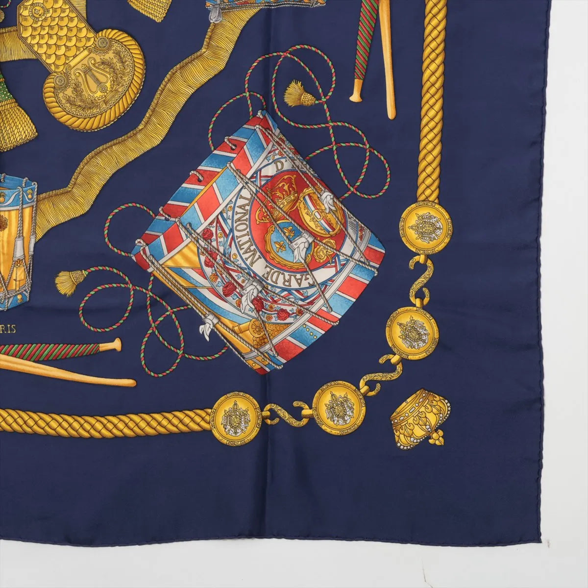 Hermes Carre 90 Les Tambours Drums Silk Scarf Navy Blue — product photo 4