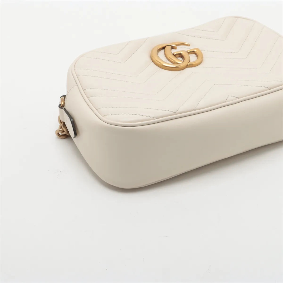Gucci GG Marmont Leather Chain Shoulder Bag White