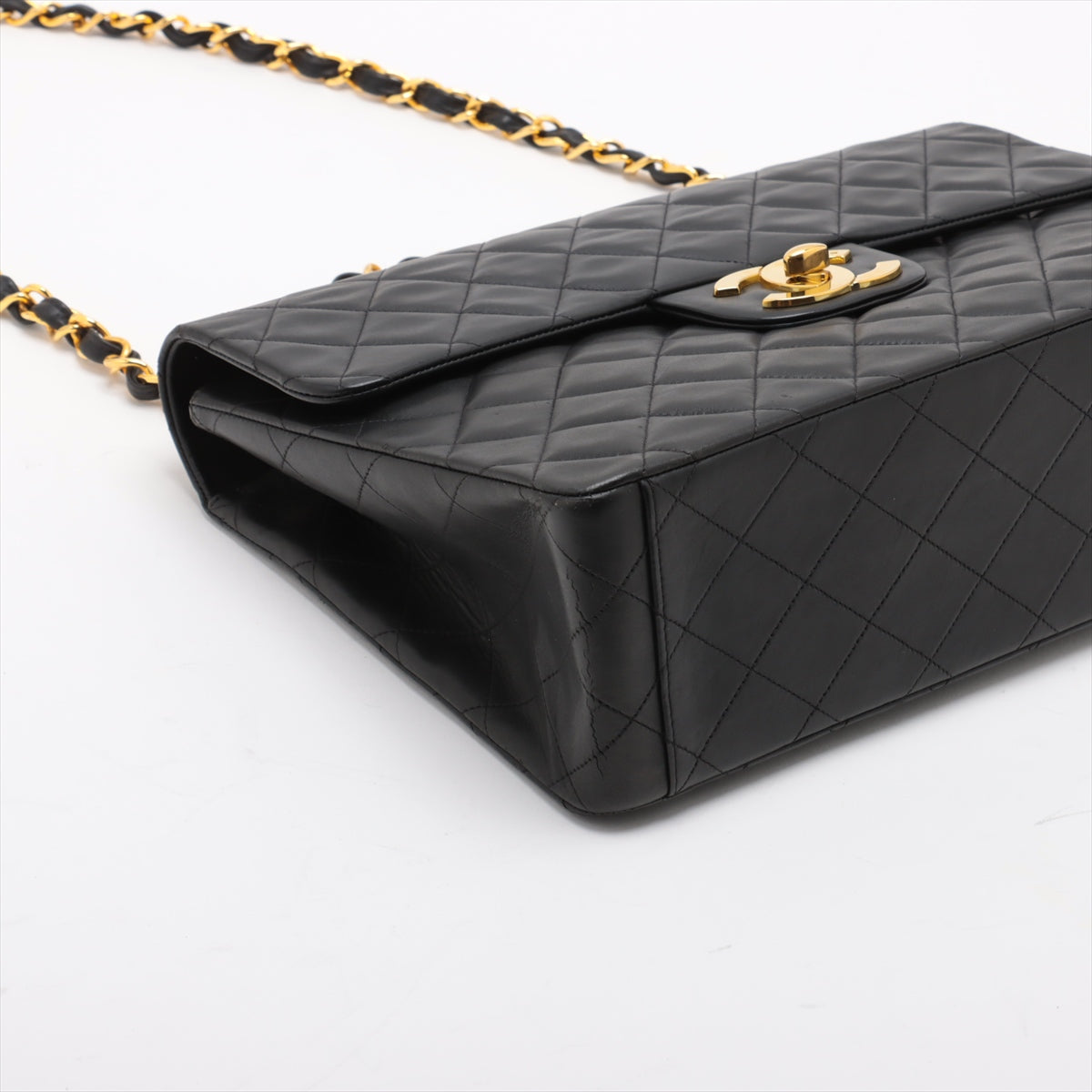 Chanel CC Logo Matelasse 34 Maxi Lambskin Single Flap Double Chain Shoulder Bag Black * PREDORDER *