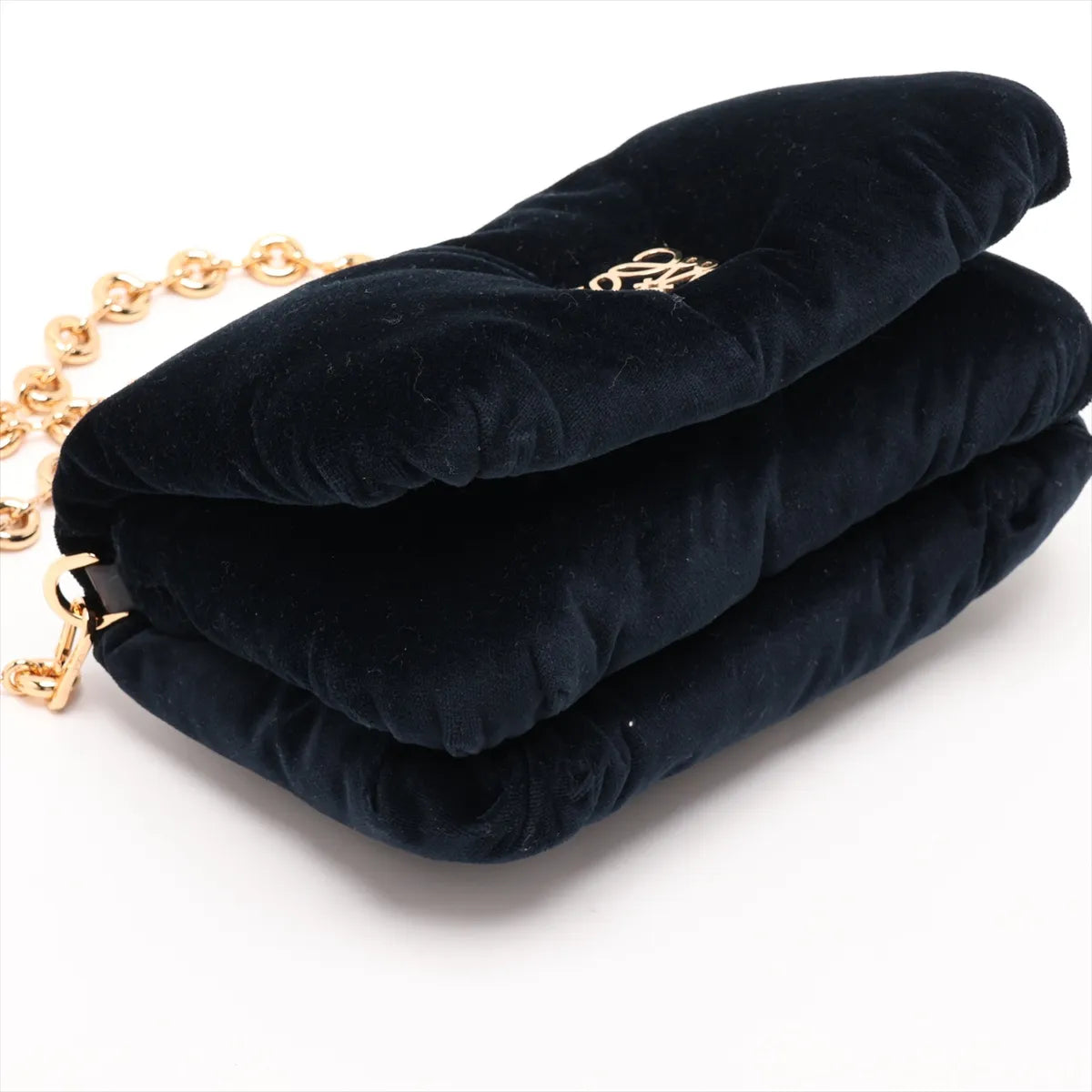 Loewe Goya Puffer Velvet Chain Shoulder Bag Navy Blue