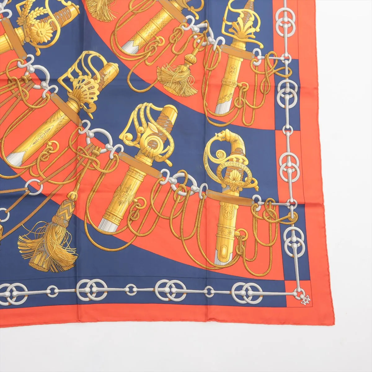 Hermes Carre 90 Cliquetis Silk Scarf Red x Navy