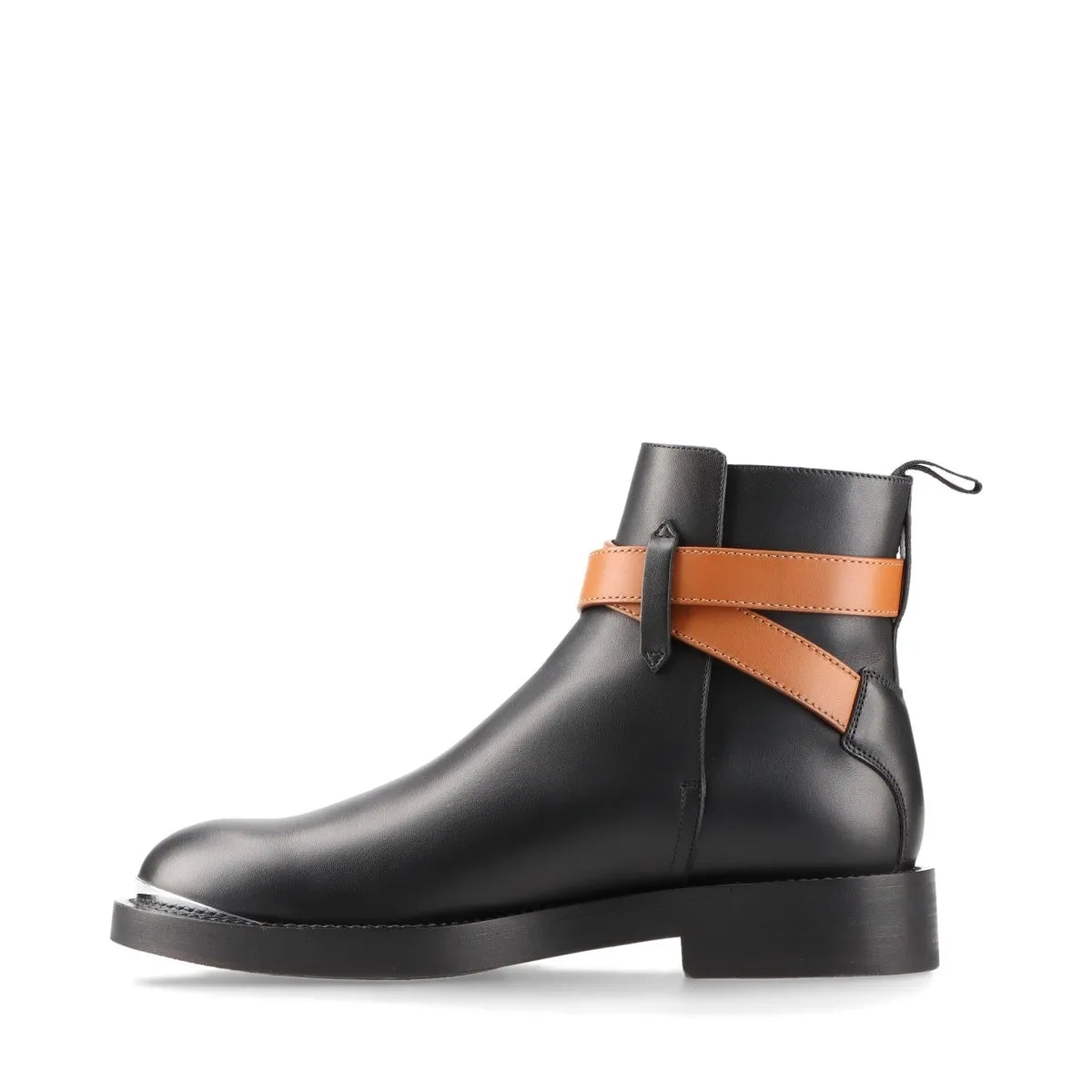 Dior Leather Buckle Belt Short Boots Unisex Black