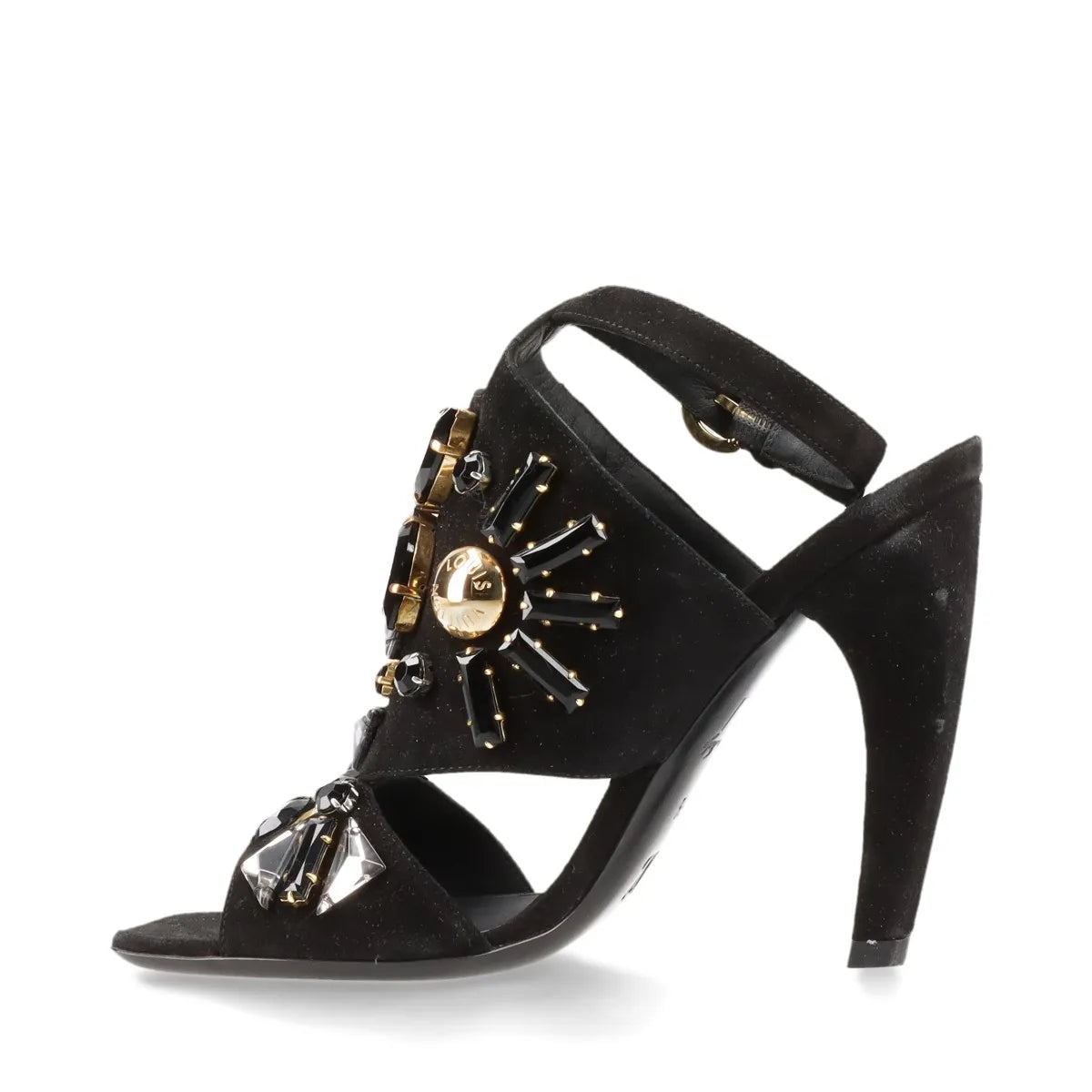 Louis Vuitton Cut Out Crsytal Suede Sandal Black