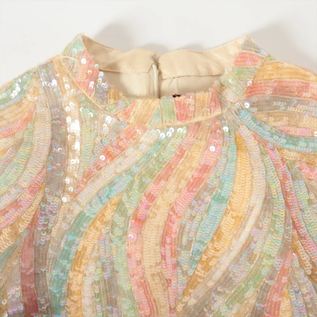 Gucci Sequins *exclusive runway* Silk Ribbon Long Sleeve Mini Dress Orange x Green