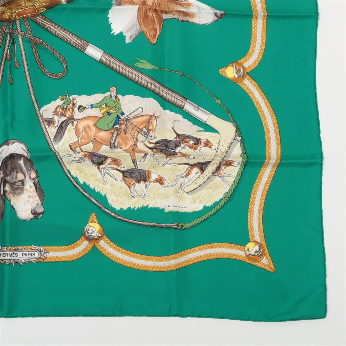 Hermès Carré 90 Chiens Au Rapport Hounds Scarf Green
