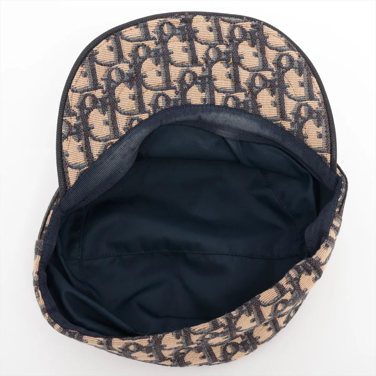 Christian Dior Oblique Jacquard Cotton Beret 58 Ivory x Navy Blue