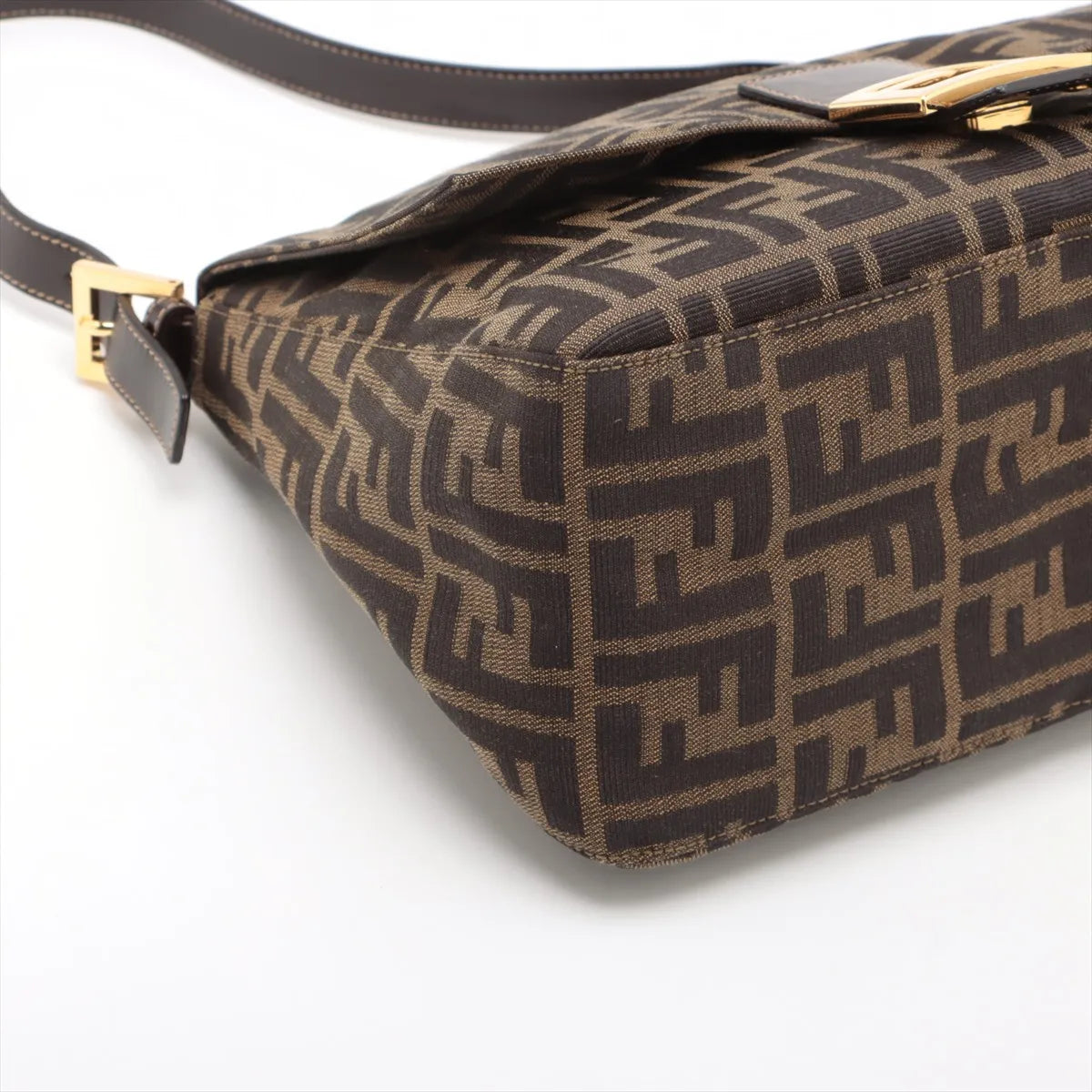 Fendi Zucca Mamma Baguette Canvas Leather Shoulder Bag Brown