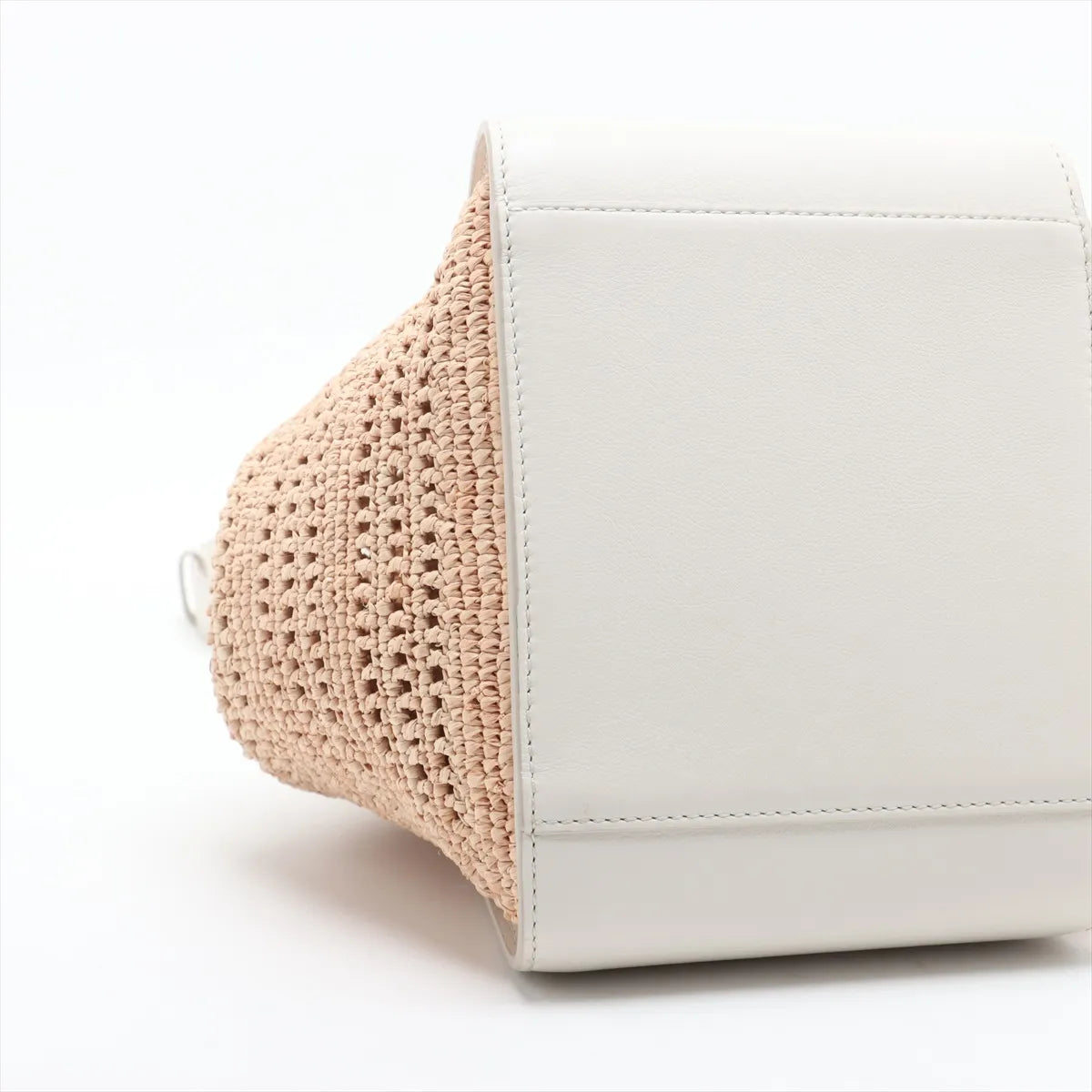 Loewe Hammock Compact Raffia Leather Shoulder Bag White x Beige