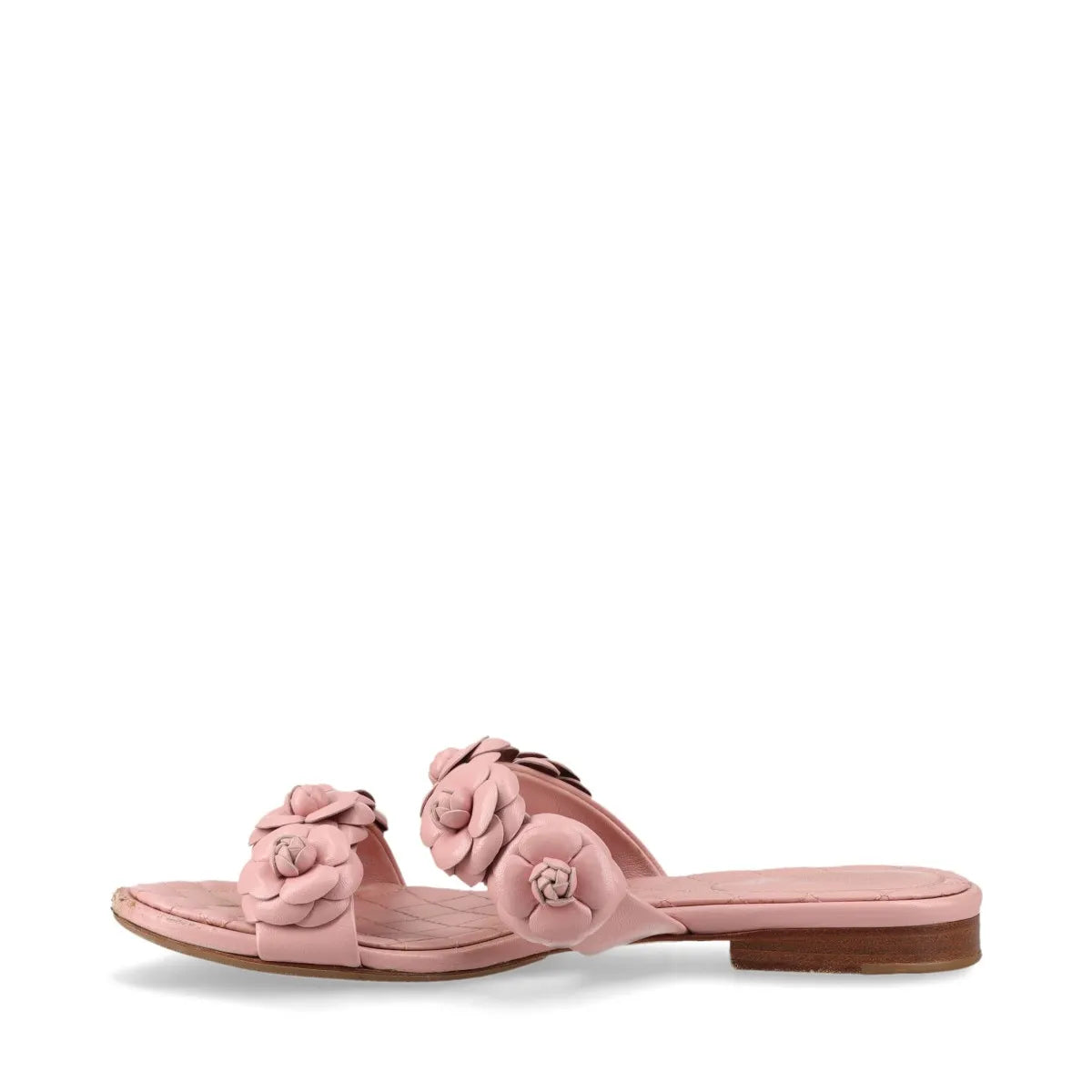 Chanel Camelia Two Strap Leather Sandal Pink
