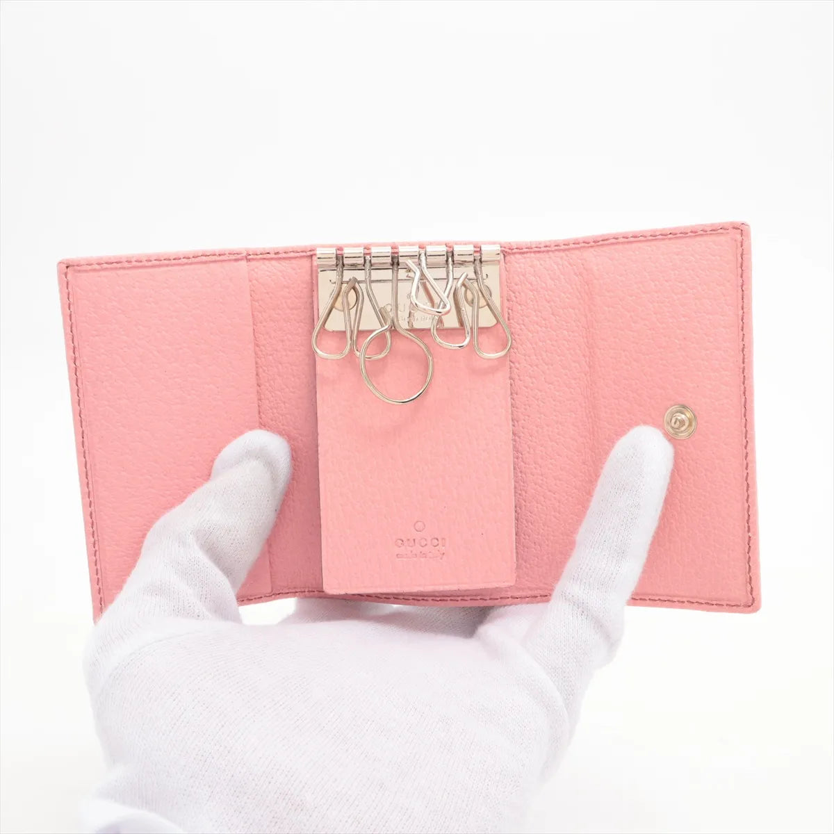 Gucci GG Canvas Leather Key Case Beige×Pink