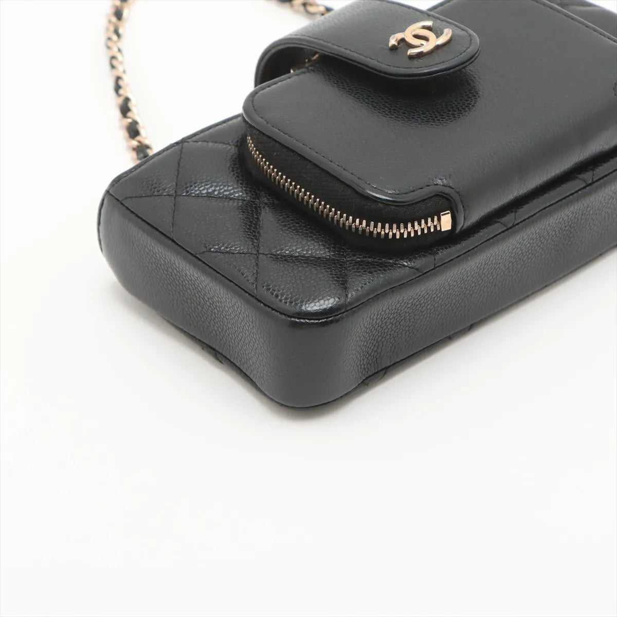 Chanel CC Logo Matelasse Caviar Skin Chain Shoulder Bag Black