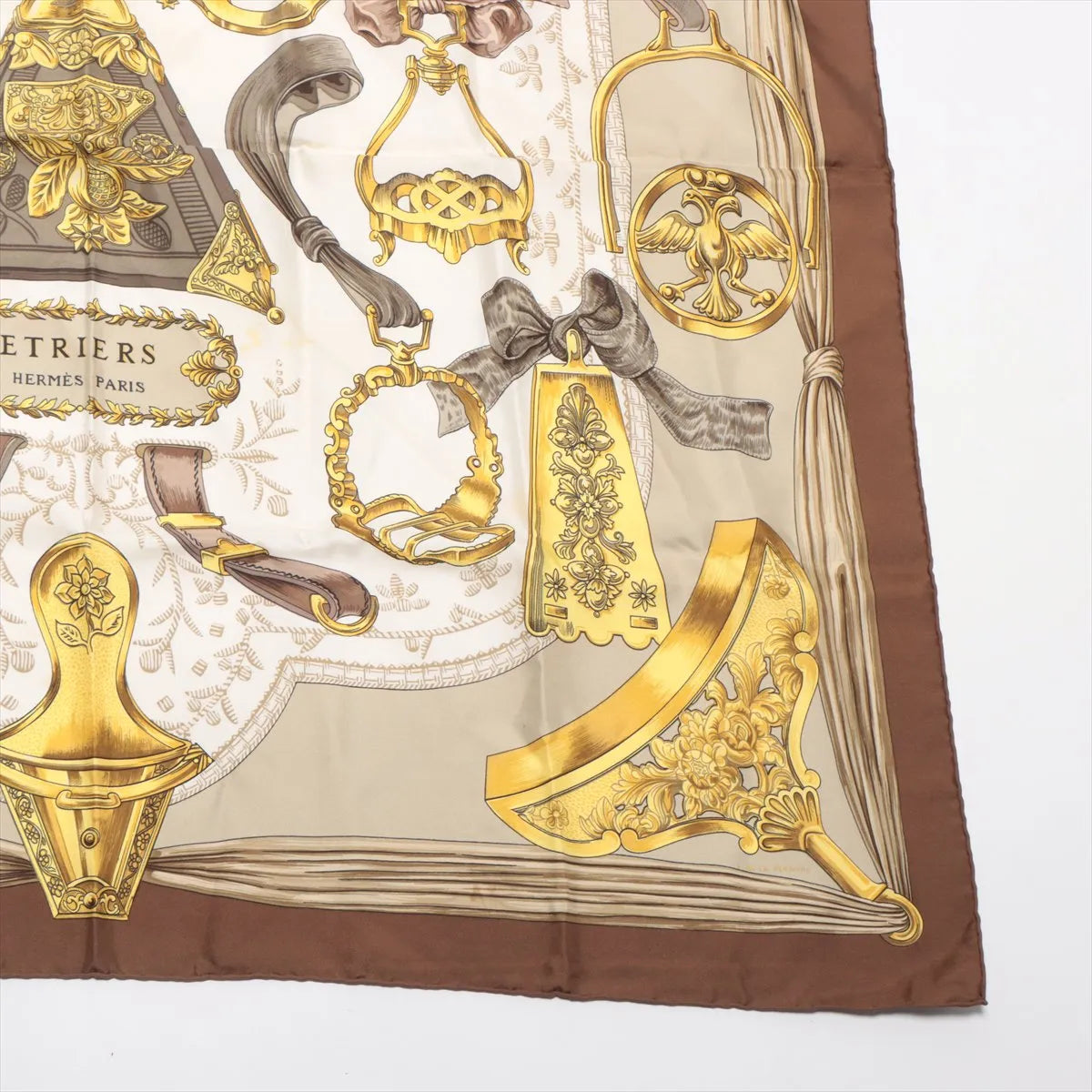 Hermès Carré 90 d'Etriers Stirrup Silk Scarf Brown