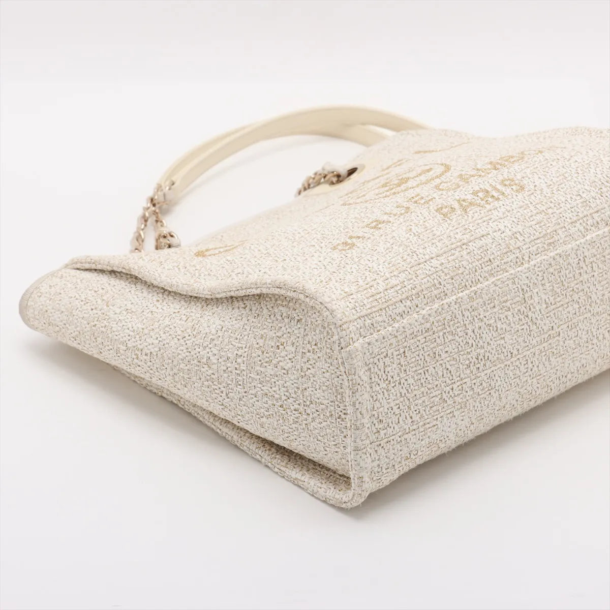 Chanel Deauville PM Tweed Leather Chain Tote Bag White