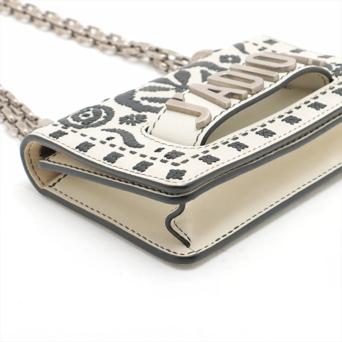 Christian Dior J'Adior Embroidered Leather Chain Shoulder Bag White