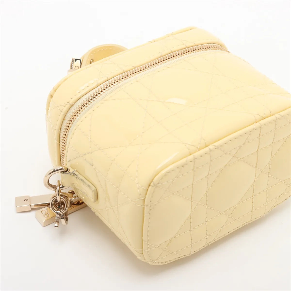 Christian Dior Micro Cannage Patent Leather Vanity Bag Yellow