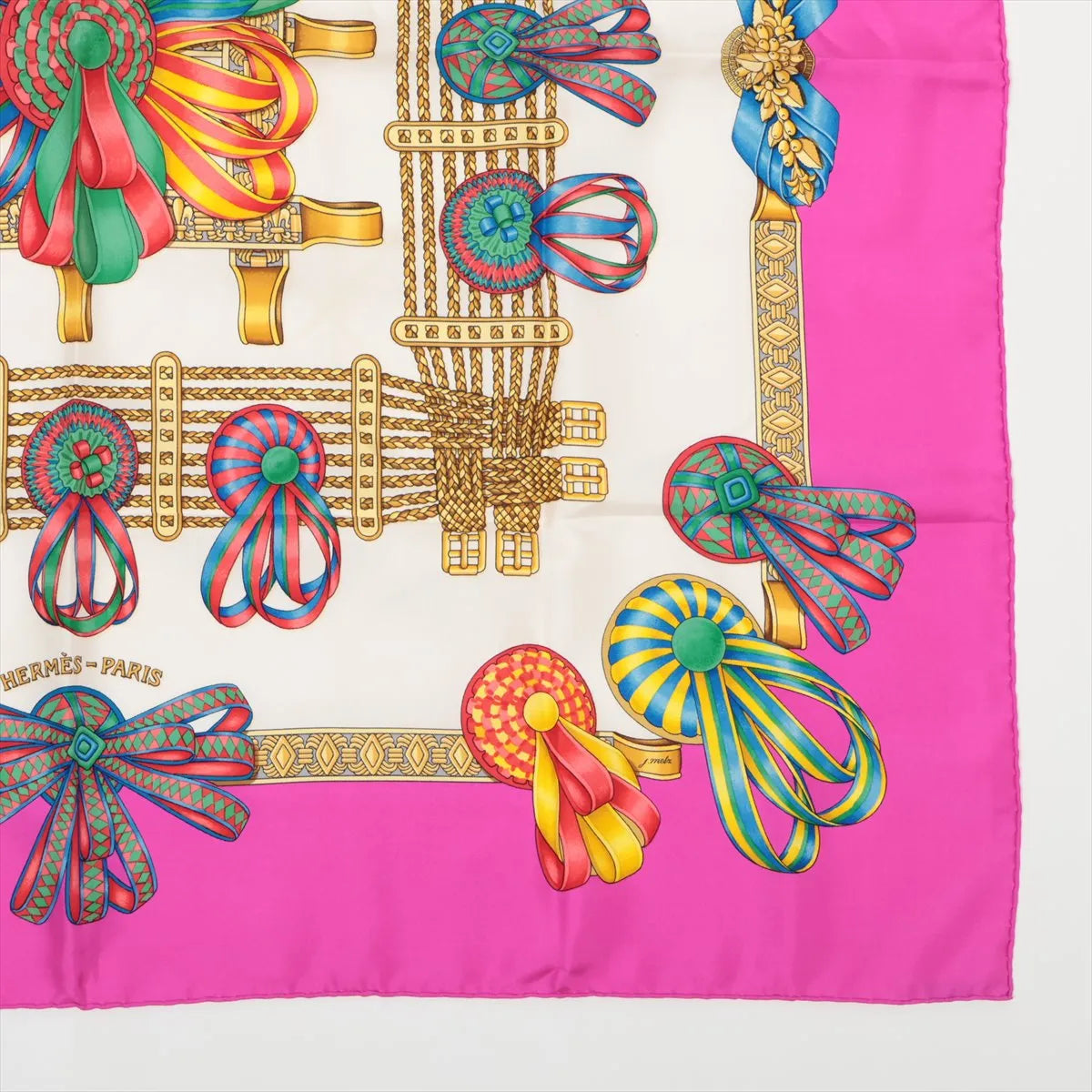 Hermès Carré 90 Les Rubans Du Cheval Silk Scarf Pink