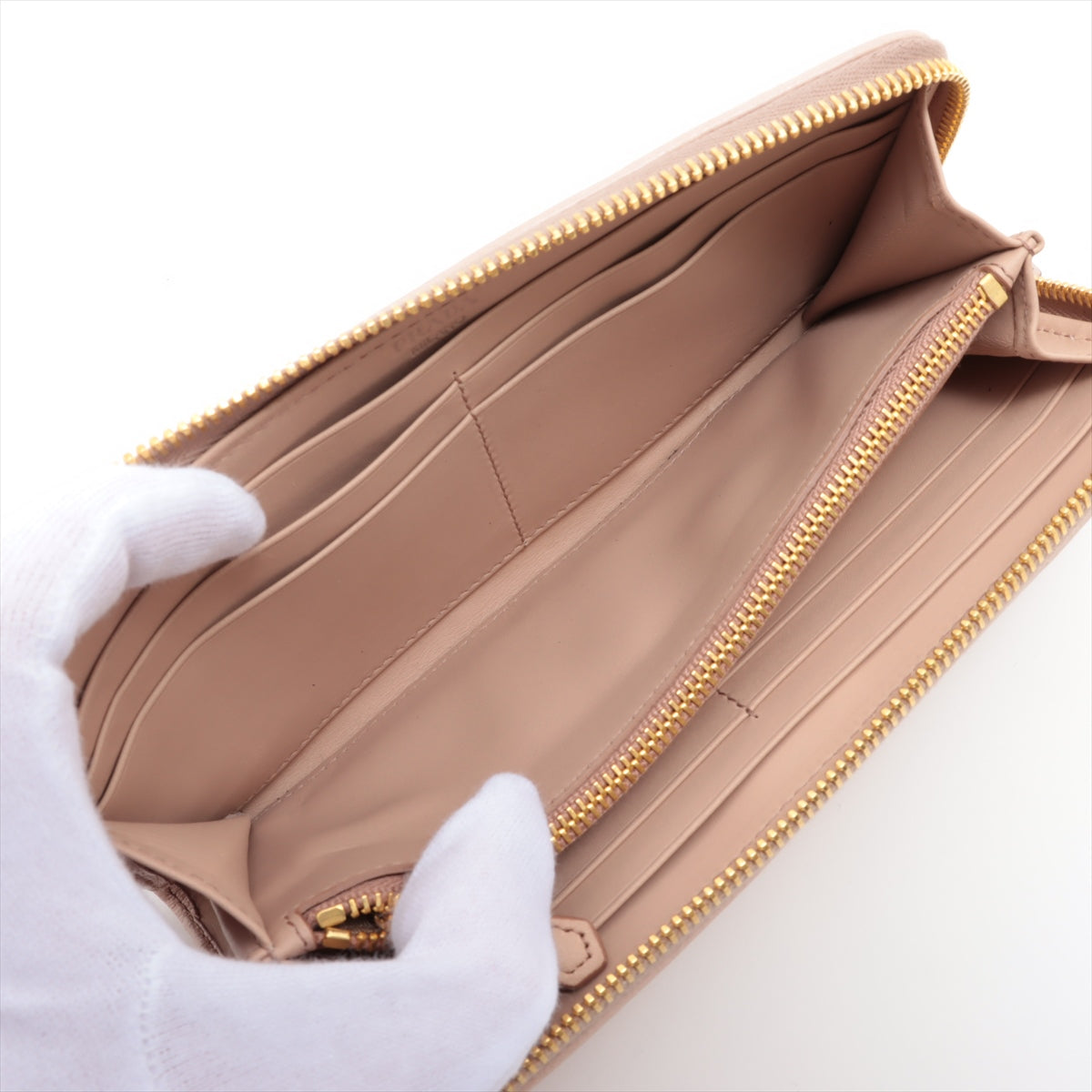 Prada Saffiano Studded Zippy Wallet Beige