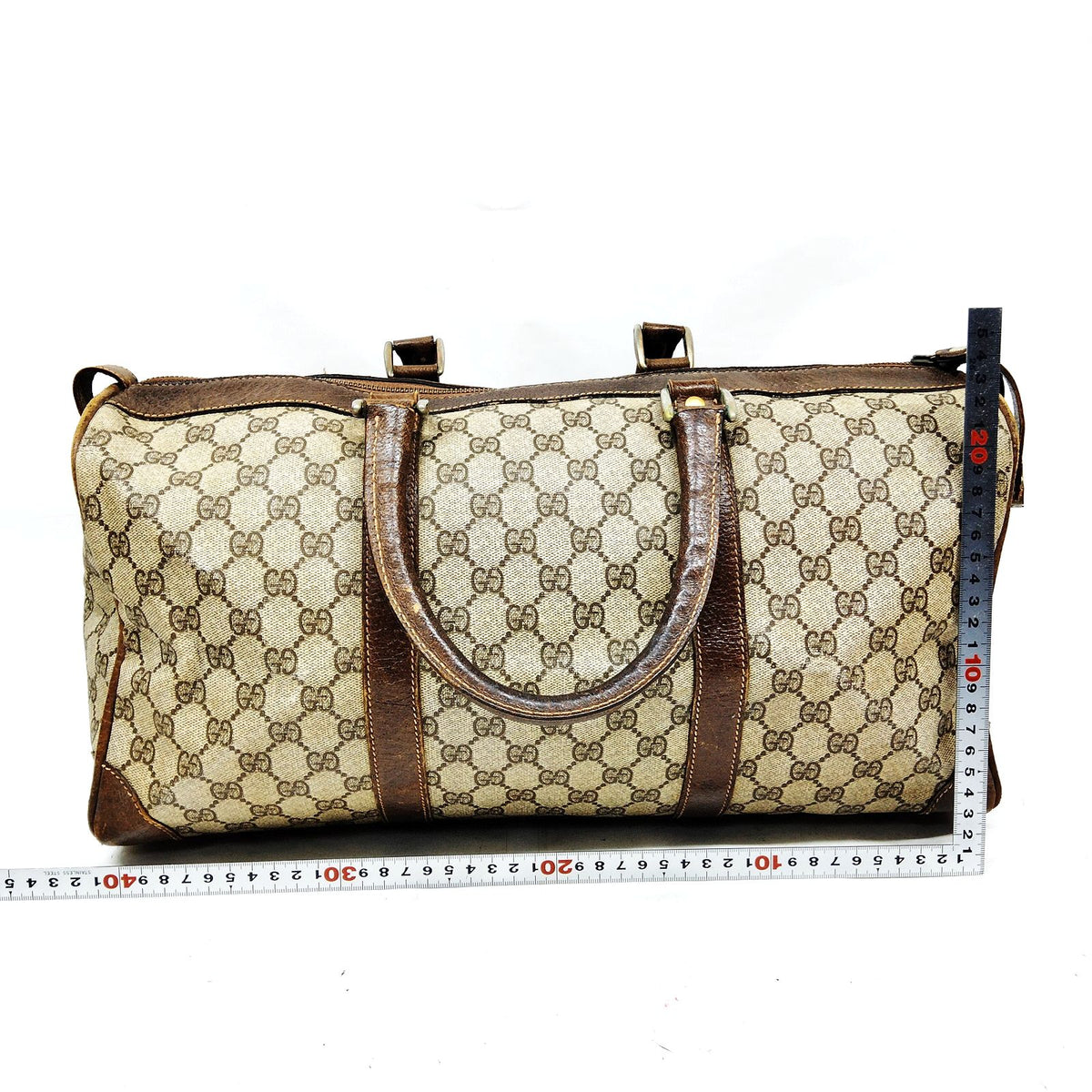 Gucci GG Canvas & Brown Leather Boston Bag — detail 1