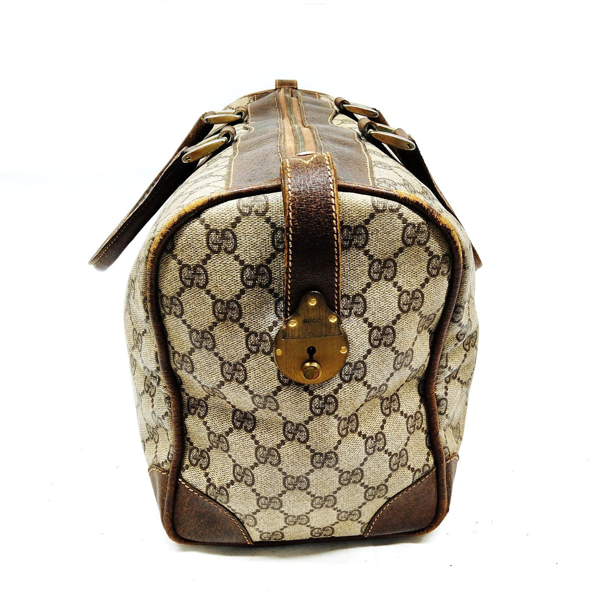 Gucci GG Canvas & Brown Leather Boston Bag — detail 2