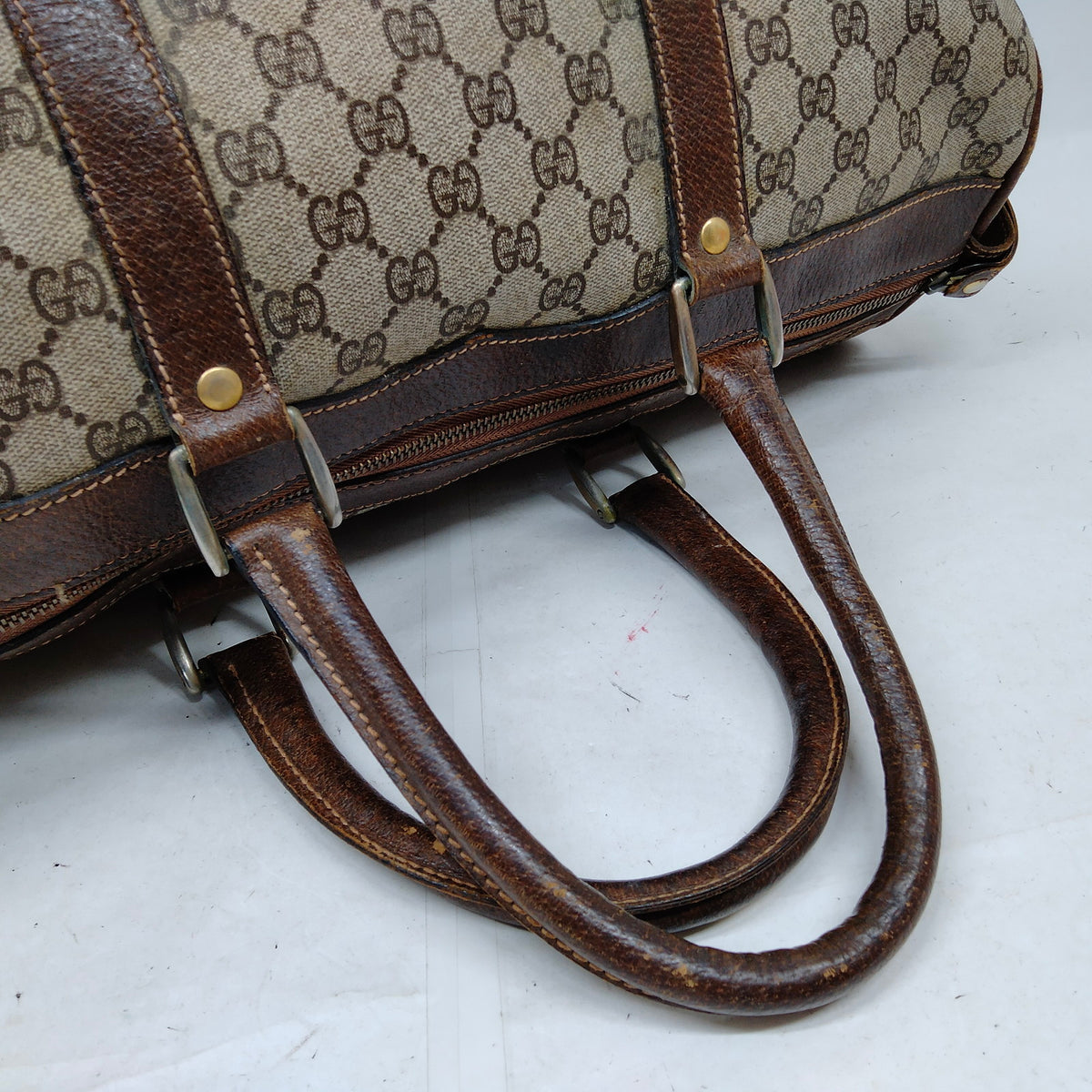 Gucci GG Canvas & Brown Leather Boston Bag — detail 3