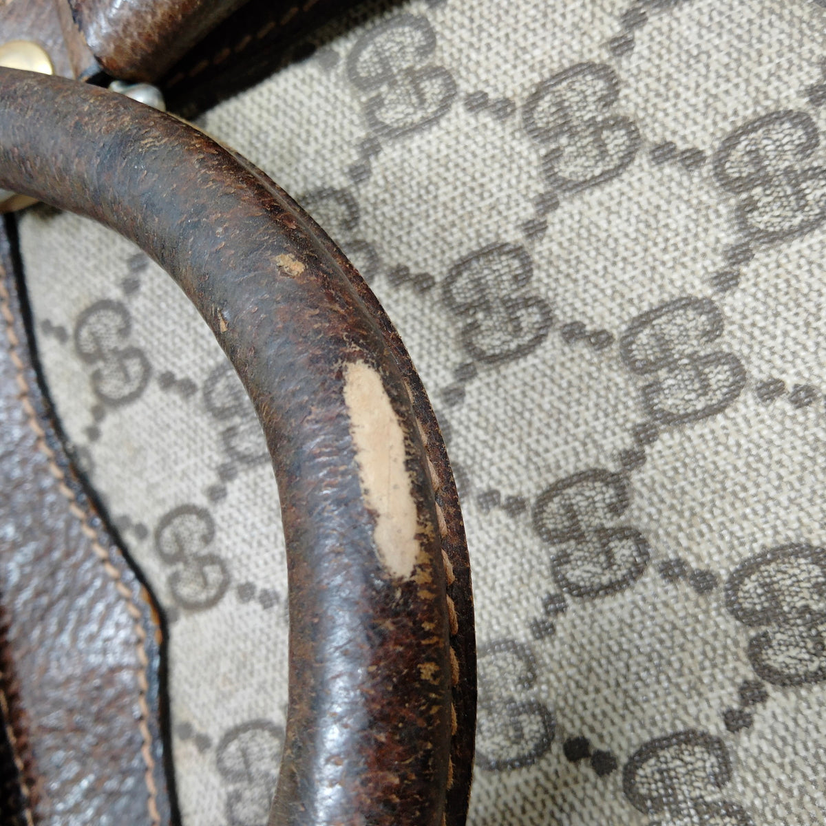 Gucci GG Canvas & Brown Leather Boston Bag — detail 8