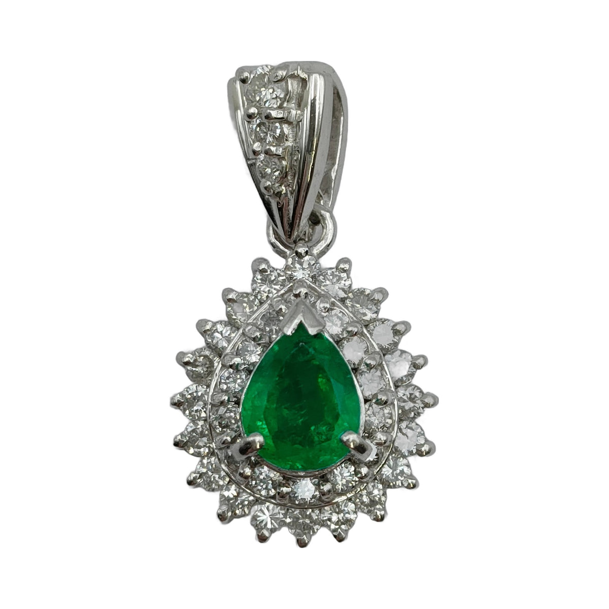 Pt900 Platinum Emerald & Diamond Halo Pendant — product view