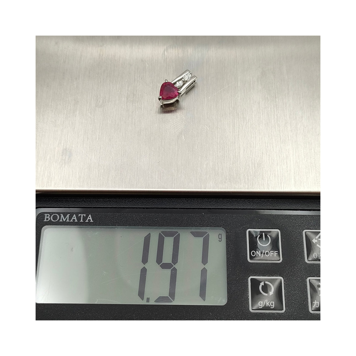 Pt900 Platinum 0.88 ct Heart Ruby & Diamond Pendant — detail 8