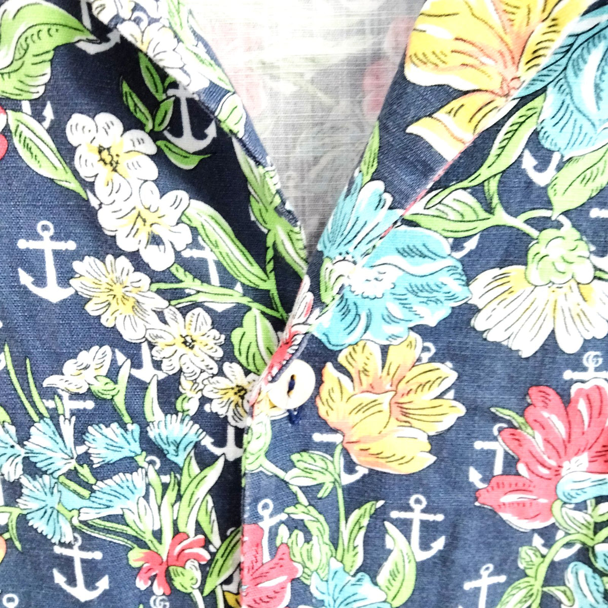 Gucci Navy Floral & Anchor Cotton Shirt — Size 48 — detail 2