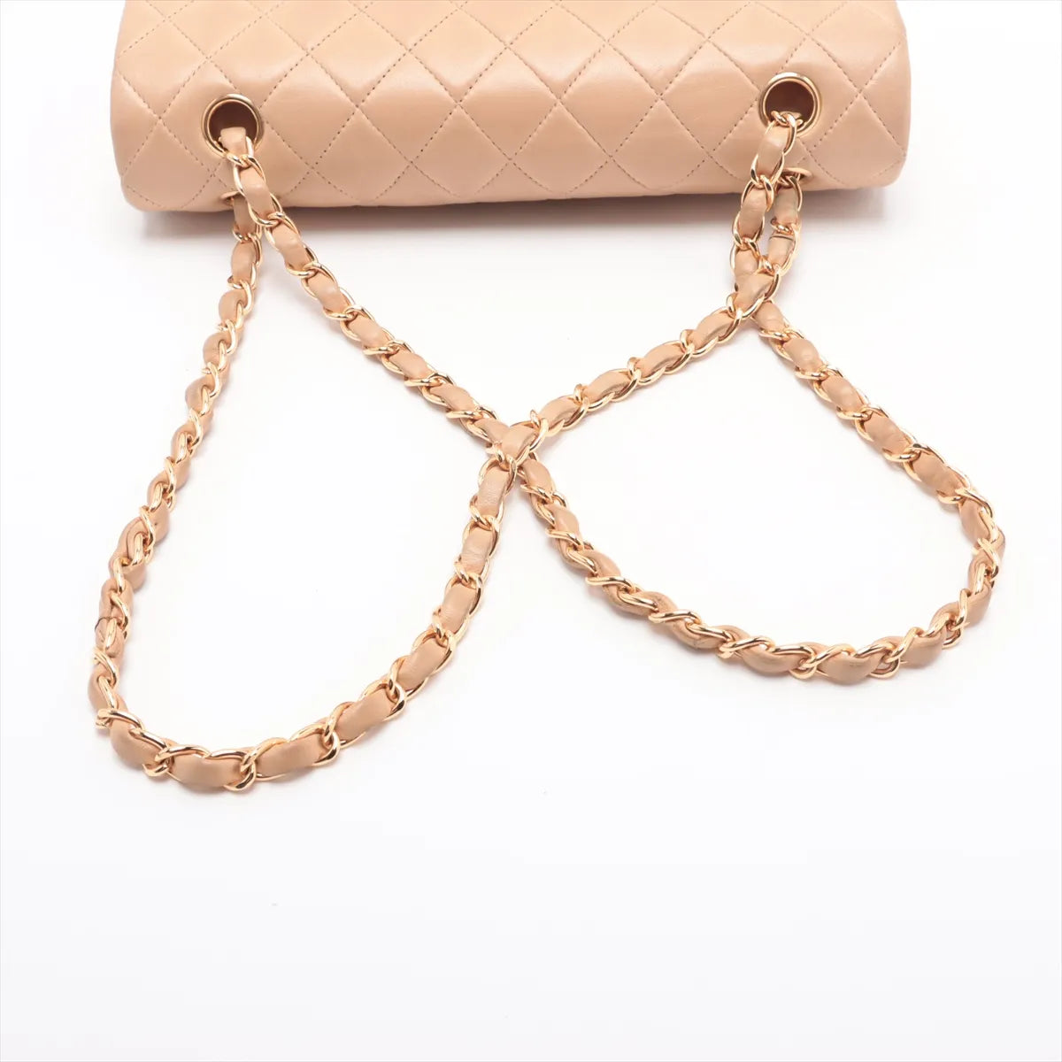 Chanel CC Logo Matelasse 25 Lambskin Double Flap Double Chain Bag Beige
