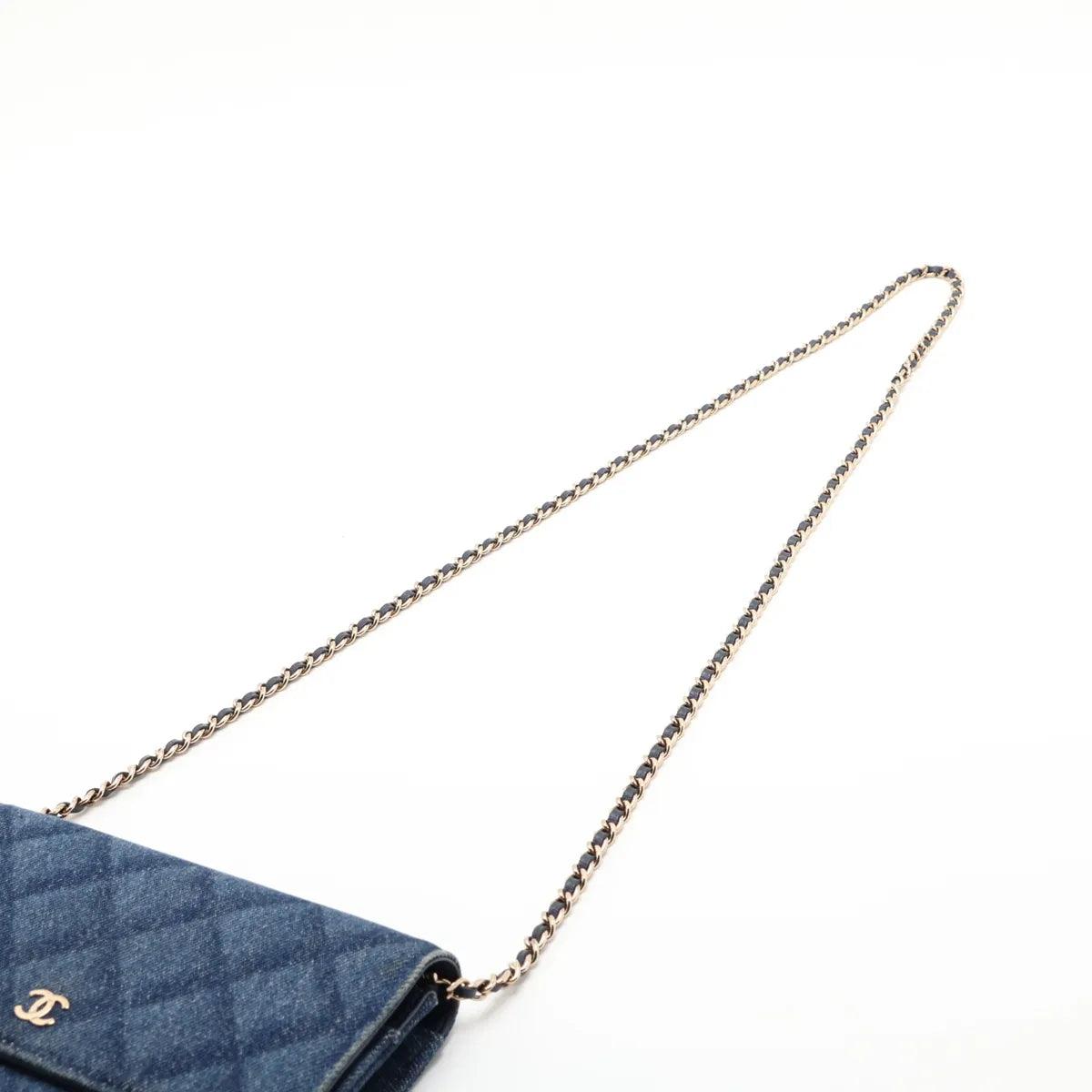 Chanel CC Logo Matelasse Denim Wallet on Chain Blue