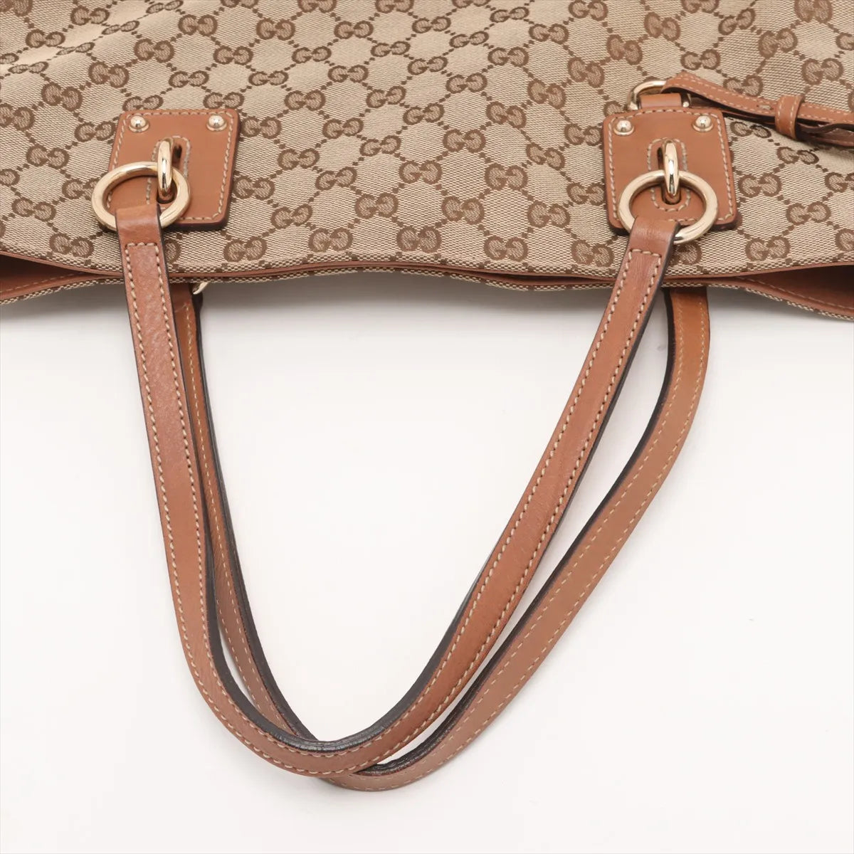Gucci GG Canvas Leather Tote Bag Beige x Brown