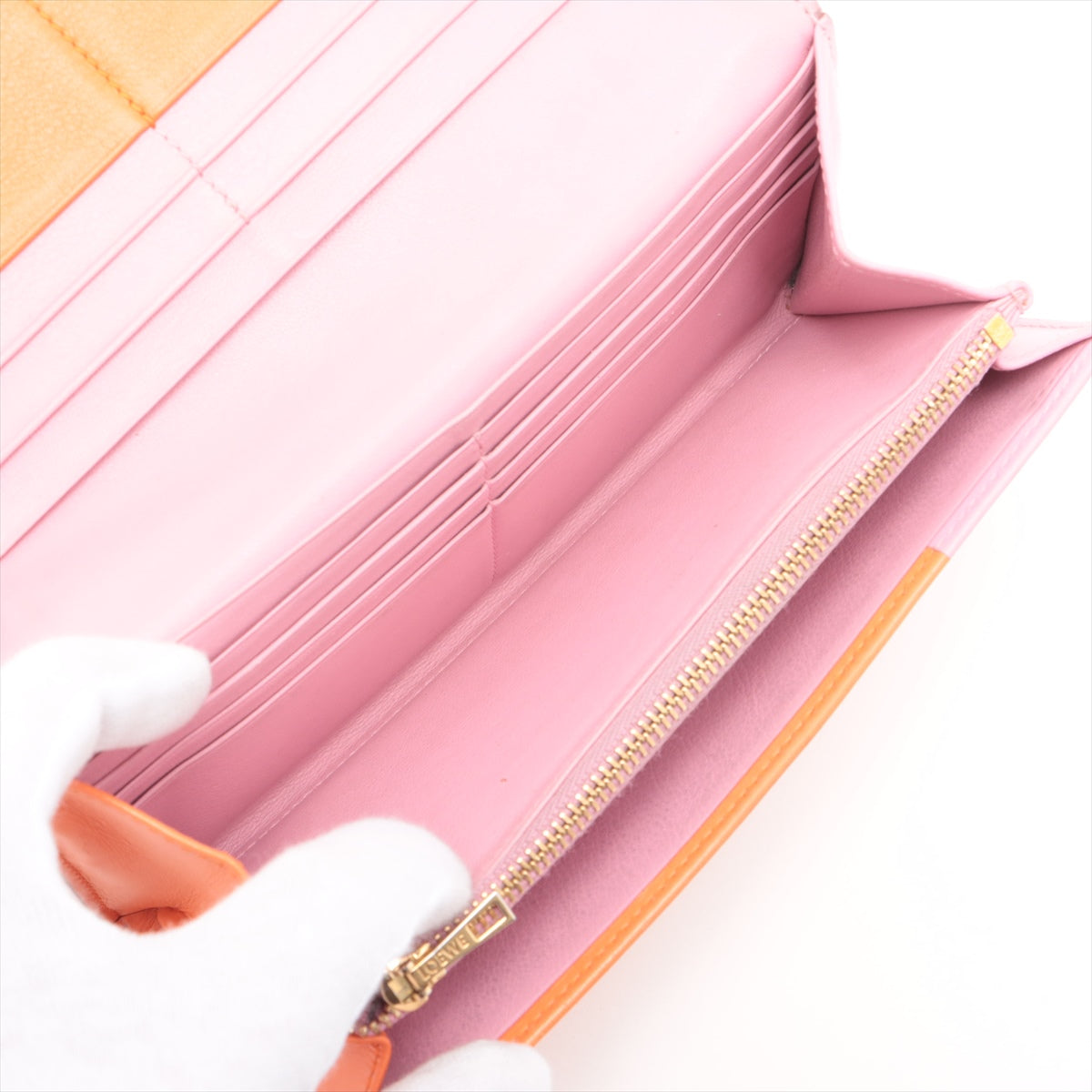 Loewe Anagram Bicolor Leather Wallet Pink x Orange