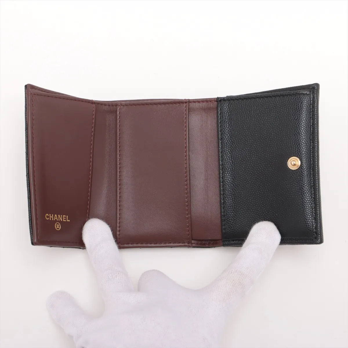 Chanel CC Logo Matelassé Caviar Skin Compact Wallet Black