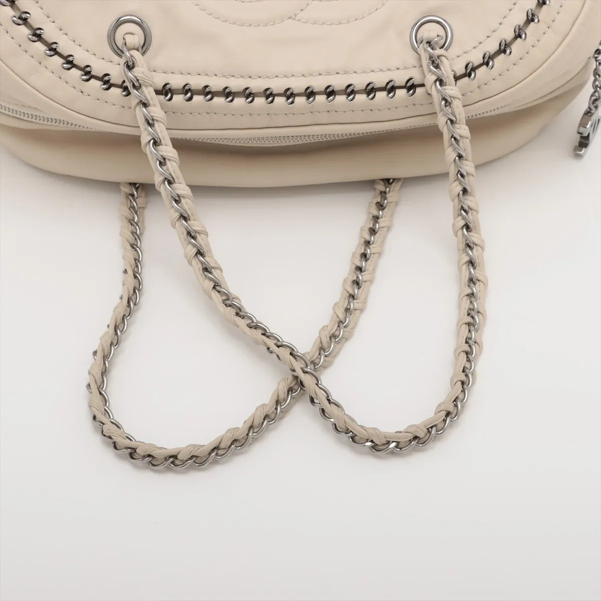 Chanel CC Logo Luxury Line Leather Chain Shoulder Bag Beige