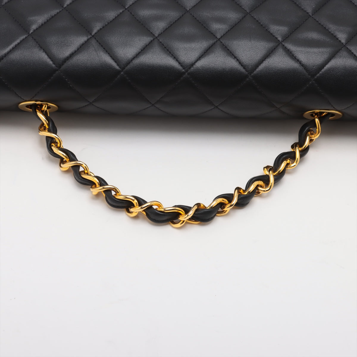 Chanel CC Logo Matelasse 34 Maxi Lambskin Single Flap Double Chain Shoulder Bag Black * PREDORDER *