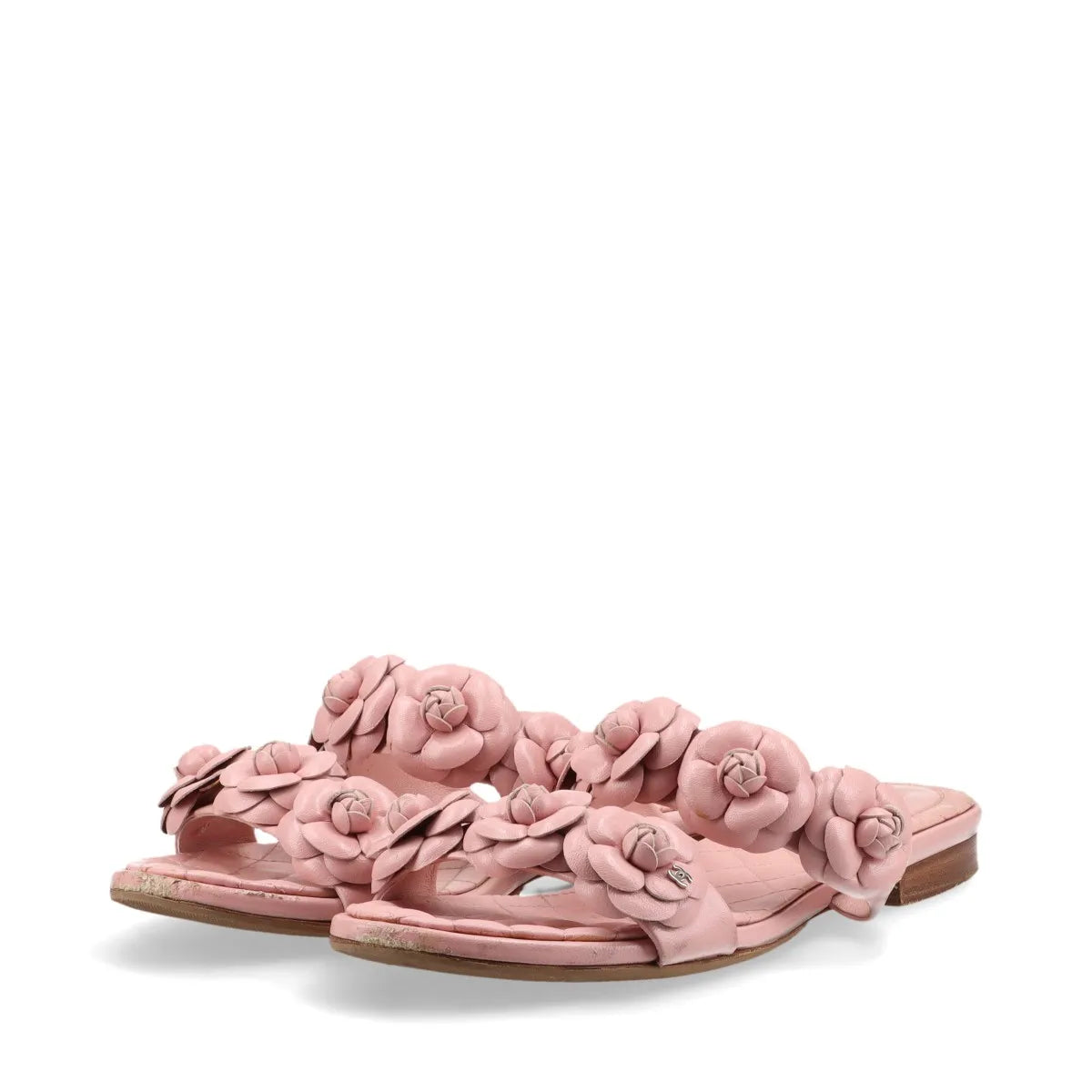 Chanel Camelia Two Strap Leather Sandal Pink