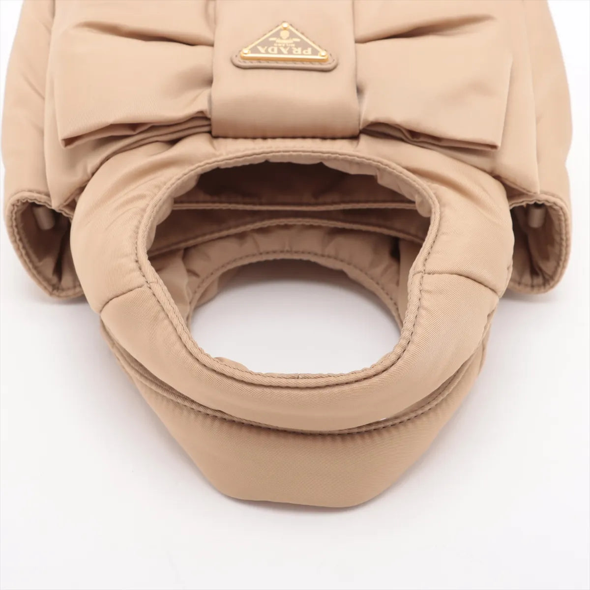 Prada Ribbon Nappa Padded Nylon Two-Way Handbag Beige