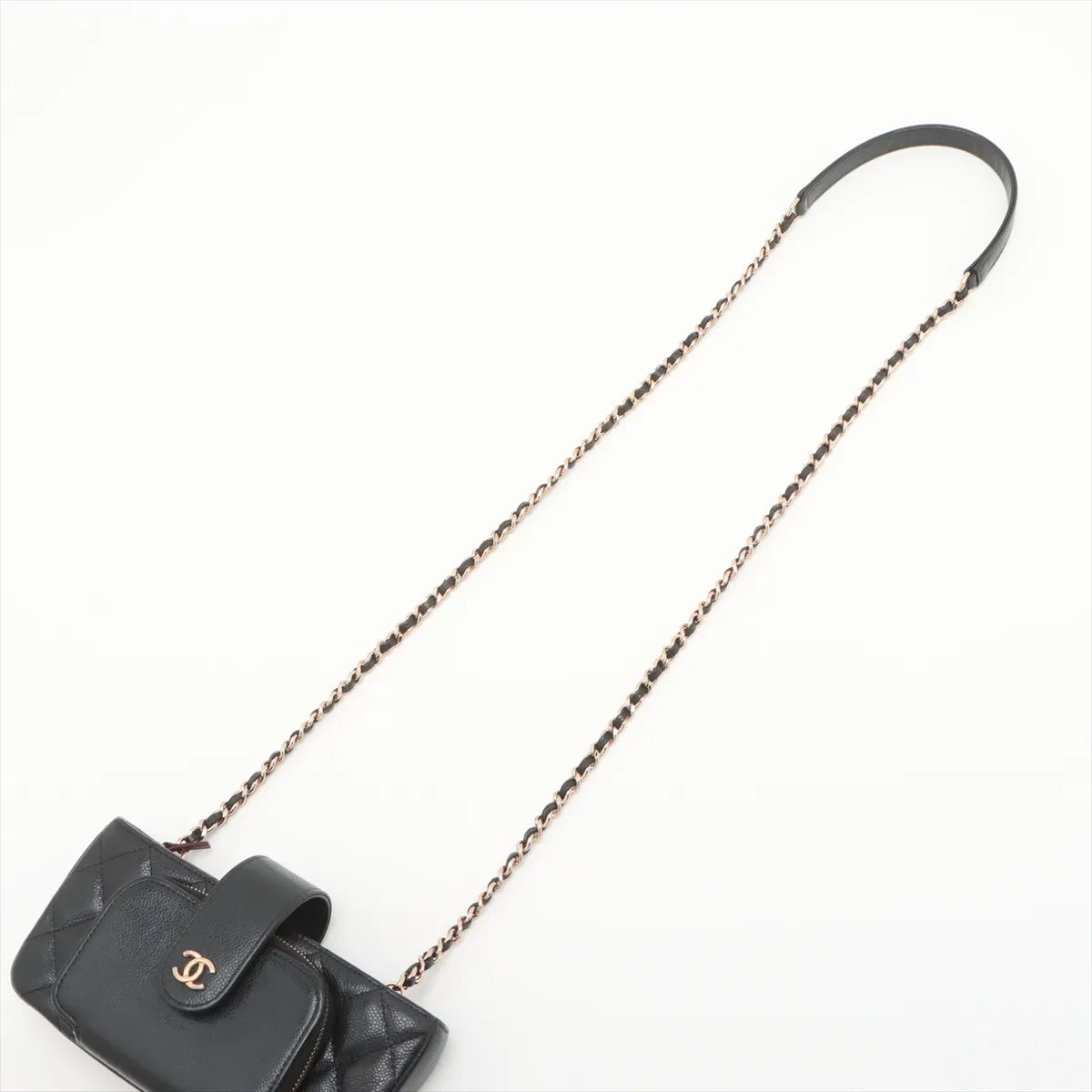 Chanel CC Logo Matelasse Caviar Skin Chain Shoulder Bag Black
